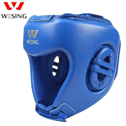 MORGAN WESING IBA Approved Leather Head Guard - Boxing Head Guard - BLU