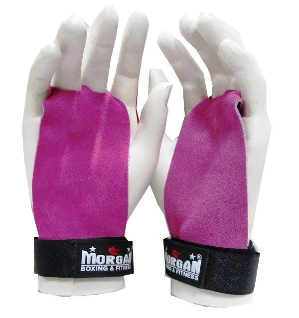 MORGAN Strength exercises Training Leather Palm Grips (Pair)[Pink Medium] - Fluro Pink