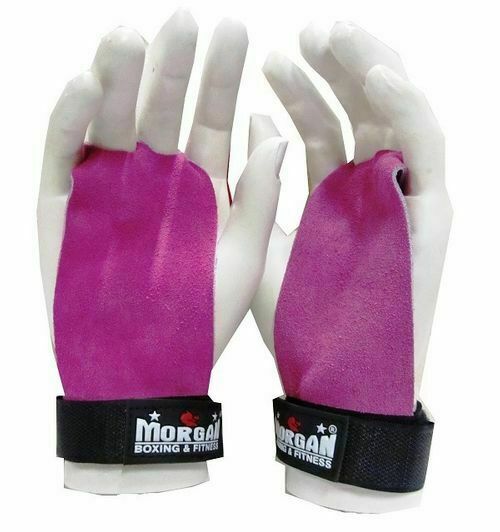 MORGAN Strength exercises Training Leather Palm Grips (Pair)[Pink Small] - Fluro Pink
