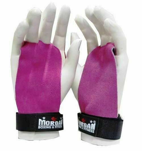 MORGAN Strength exercises Training Leather Palm Grips (Pair)[Pink Small] - Fluro Pink