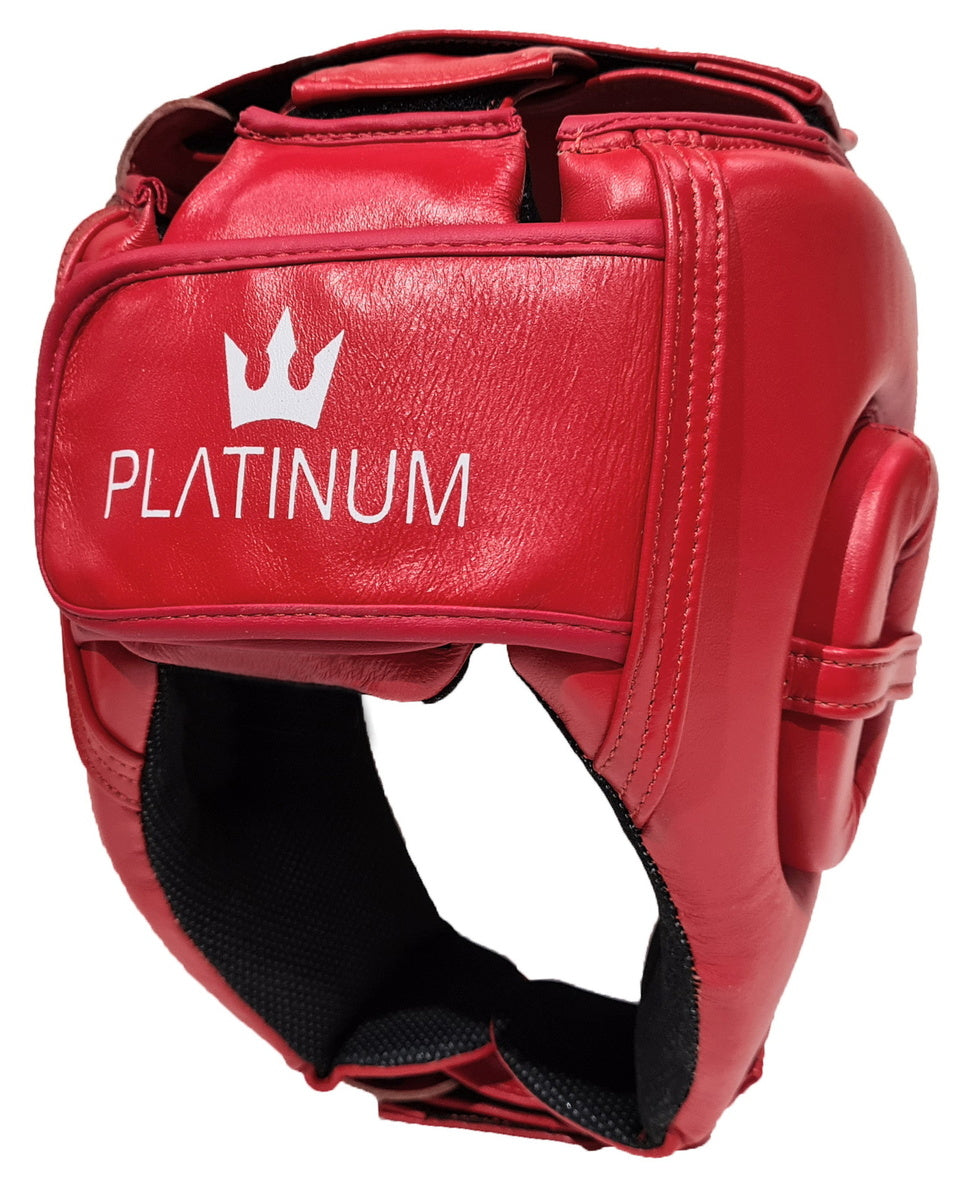 MORGAN Platinum Open Face Leather Head Guard Protector - Boxing Head Guard - RED