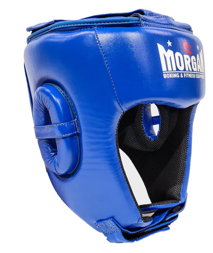 MORGAN Platinum Open Face Leather Head Guard Protector - Boxing Head Guard - Blue