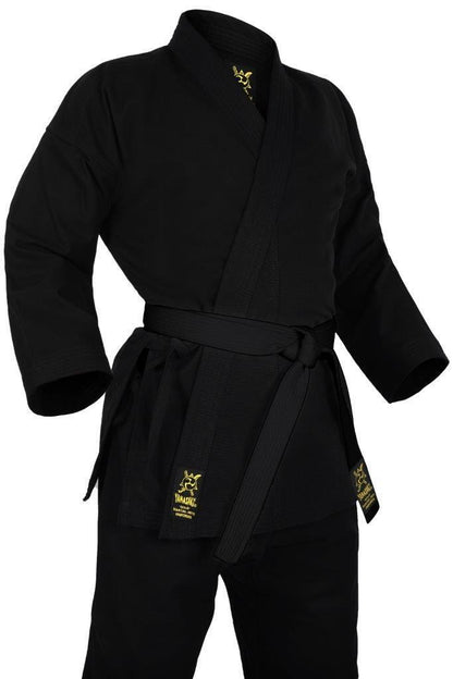 MORGAN YAMASAKI Gold Deluxe Brushed Canvas Karate Uniform (Black) - 14Oz