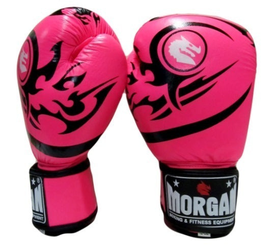 MORGAN Elite Boxing & Muay Thai Leather Gloves (8 -12 & 16Oz) - Fluro Pink