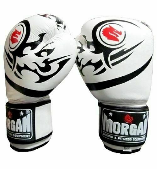 MORGAN Elite Boxing & Muay Thai Leather Gloves (8 -12 & 16Oz) - white