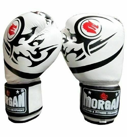 MORGAN Elite Boxing & Muay Thai Leather Gloves (8 -12 & 16Oz) - white