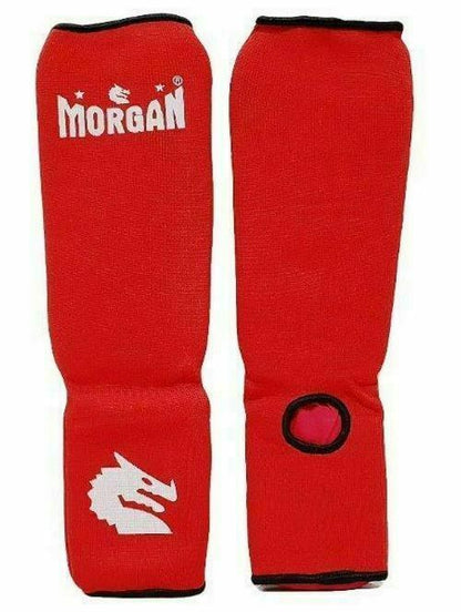 MORGAN Elastic Muay Thai Boxing Shin & Instep Muay Thai Boxing Shin Protectors - RED